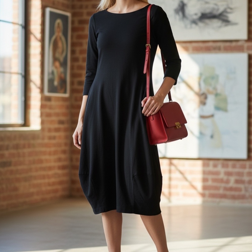Elegant black midi dress by Astrid Clothing| Made in Italy SMALL NWT